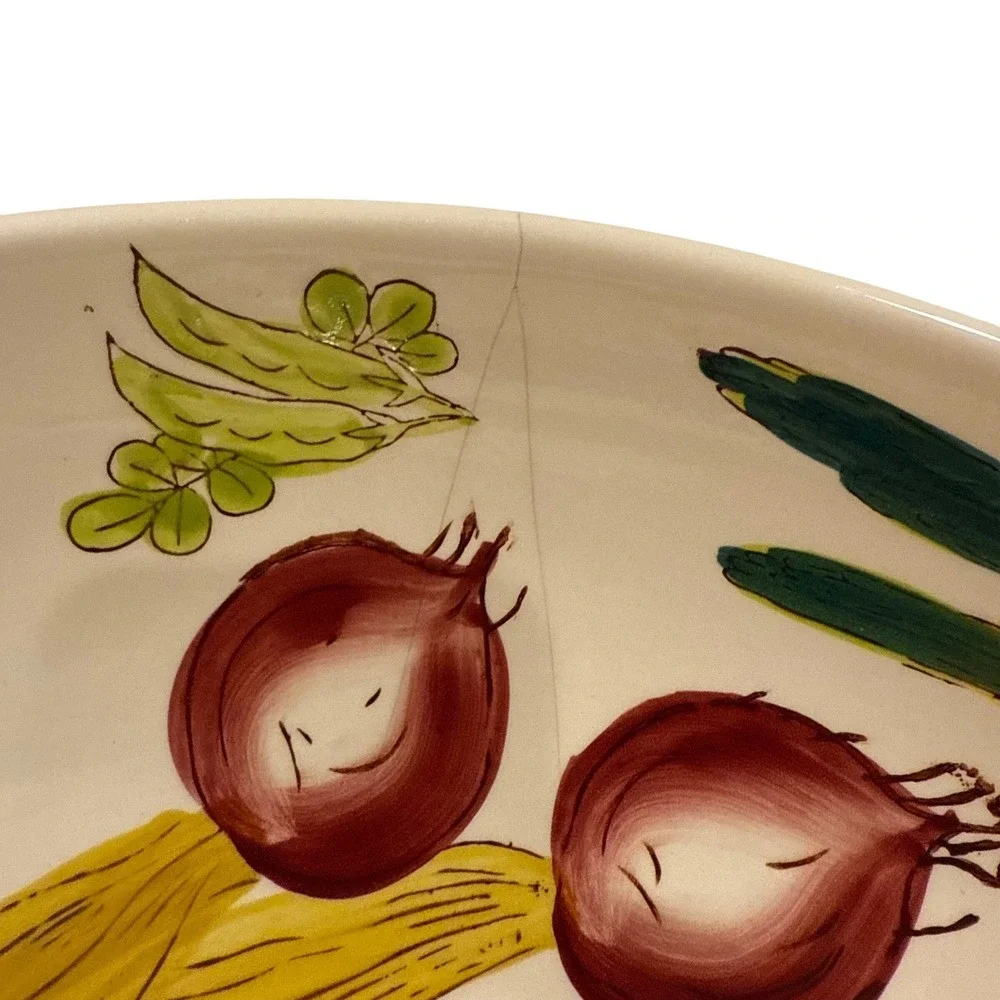 Pottery Barn VTG Vegetable Serving Bowl HandPainted Ceramic Japan Hairline Crack